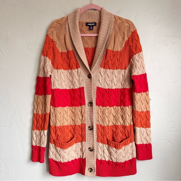 Lands' End Sweaters - Lands' End Women Coastal Drifter Striped Cable Knit Cardigan Sweater Medium‎ EUC